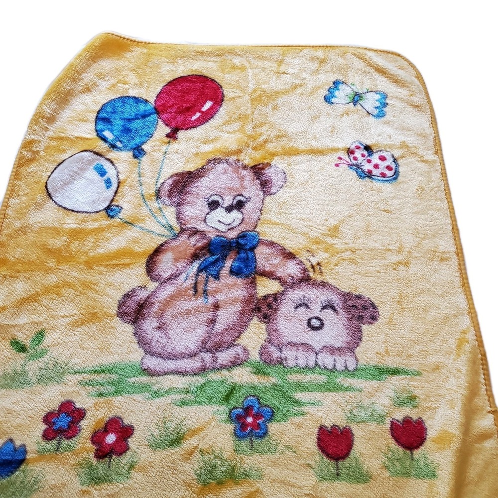 Vintage Mink Baby Blanket Bear Puppy Balloons Butterflies Plush Soft Kawaii Cute
